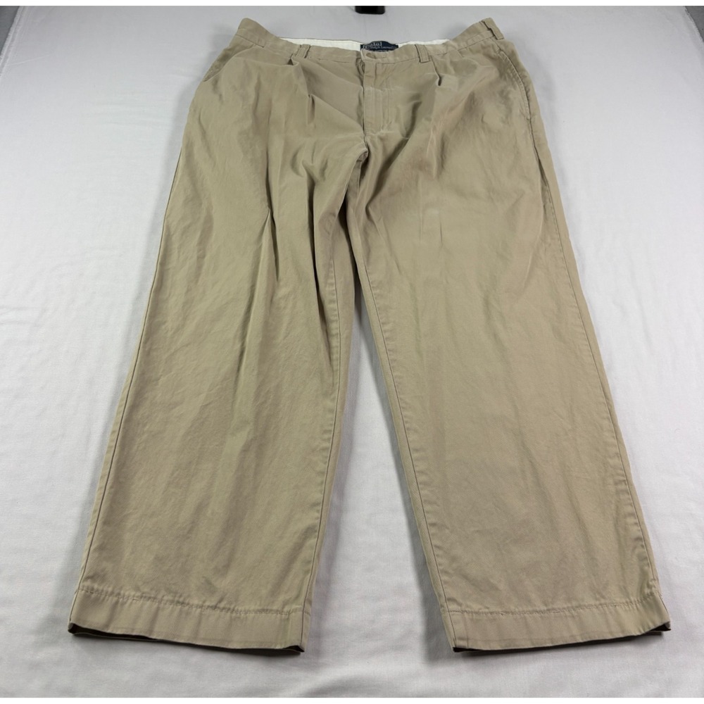 Polo Ralph Lauren Hammond Pants Mens 35x27 Beige Chino Pleated Vintage Slacks